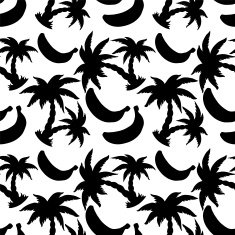 Seamless pattern with silhouettes coconut palm trees and bananas N5