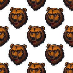 Seamless pattern of brown bear head trophies
