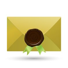 Envelope with seal and green ribbons
