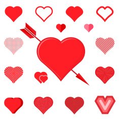 set of red hearts silhouette icons