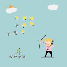 Businessman with a bow breaking no creativity