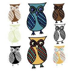 Cartoon Owl with Variations - Stencil silhouette and Colored Versions N7