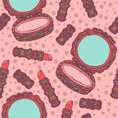 Seamless pattern with powder compact and lipstick N2