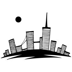 black and white silhouette of city Vector simple drawing