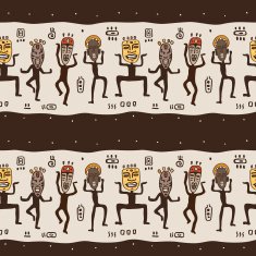 Dancing figures wearing African masks