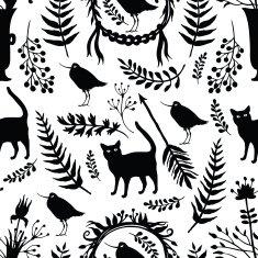 Background with silhouettes of birds and cat N2