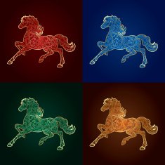 Set of vintage horse silhouette on colored background N2