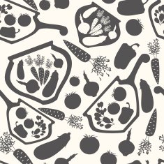 Vector seamless background with silhouettes of decorative vegetables