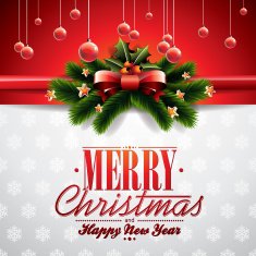 Christmas illustration with ribbon and shiny holiday elements