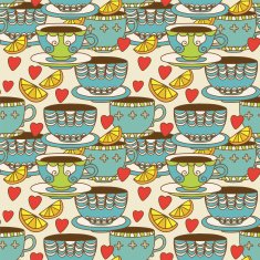 Seamless pattern with cups lemons and hearts N2