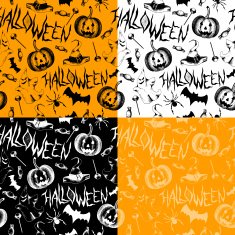 Vector set of seamless patterns with halloween decoration elements