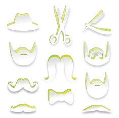 Barbershop white paper shapes collection &ndash; Mustaches Beards & More N2