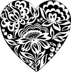 silhouette of the heart and flowers on it Black white N2