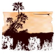 summer grunge scene with paper background and surf table