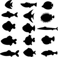 Fishes set black silhouette