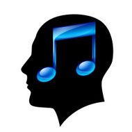 Head of man with musical note