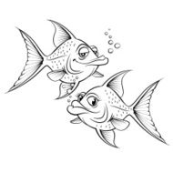 Two drawing cartoon fish