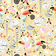 pattern of sea shells and fish