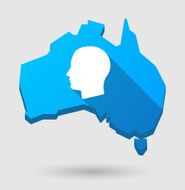 Long shadow Australia map icon with a male head