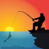 Vector silhouette of a fisherman N16