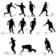 silhouettes of soccer players with the ball N18