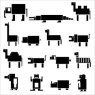 black square digital simple retro animals eps10