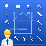 Home construction builder and tools icons