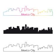Mexico City skyline linear style with rainbow