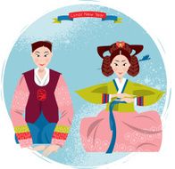 Ð¡ouple in traditional korean dresses Seollal Lunar New Year N2