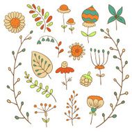 Set of hand drawn flowers in retro style ( vector) N2