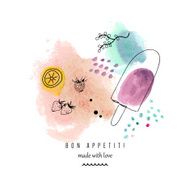 Watercolor card with ice cream Isolated on a white background