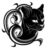 Black cat with floral decoration