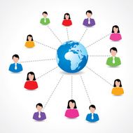 Social network concept with male and female icons around earth