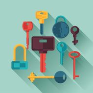 Locks and keys icons set in flat style N3