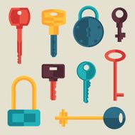 Locks and keys icons set in flat style N4