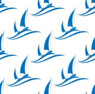 Yachting seamless pattern with blue boats