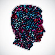 Bright expressive silhouette of a head filled with musical notes N2