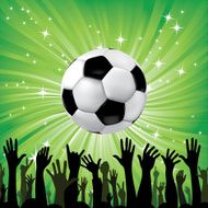 Soccer ball for football sport with fan hands silhouettes N2