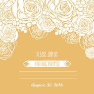 Invitation card with hand drawn golden roses background N2