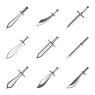 Swords knives daggers sharp blades flat icon set isolated vector