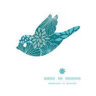Vector blue and gray plants bird silhouette pattern frame