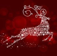 Snow reindeer on red background