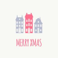 Christmas greeting card with houses silhouettes