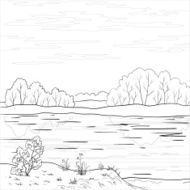 Landscape Forest river outline N2