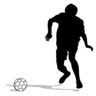 silhouettes of soccer players with the ball N20