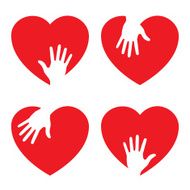 Set of Heart icons with caring hand N2