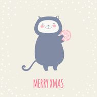 Christmas greeting card with cat holding snowflake