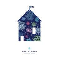 Vector snowflakes on night sky house silhouette pattern frame