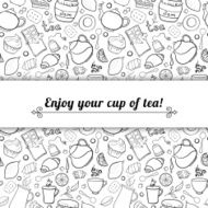 Tea and sweets black white vector background N2