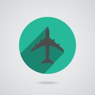 Airplanes flat icon on gray background Button with long shadow